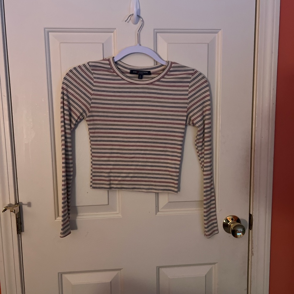 Cropped Multicolor Striped Long Sleeve Top